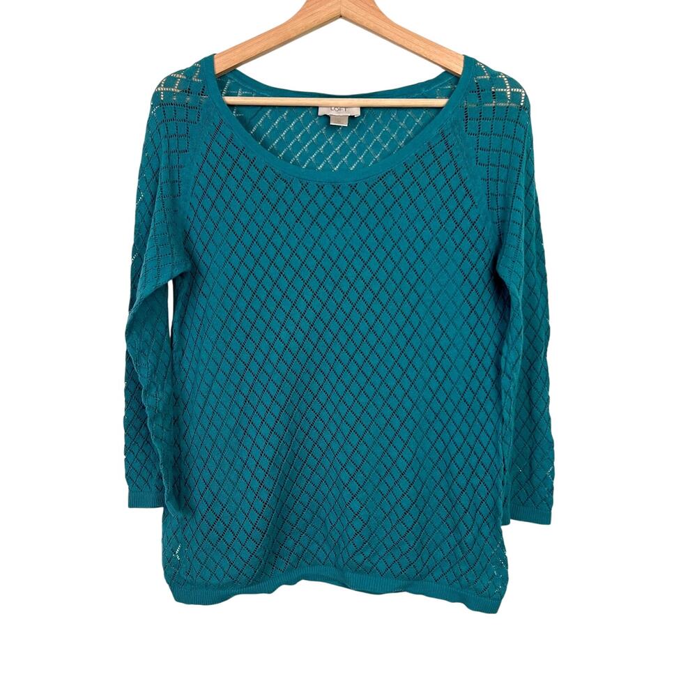 LOFT Women's Medium Teal Diamond Pointelle Sheer Sweater Set‎ w/matching Cami